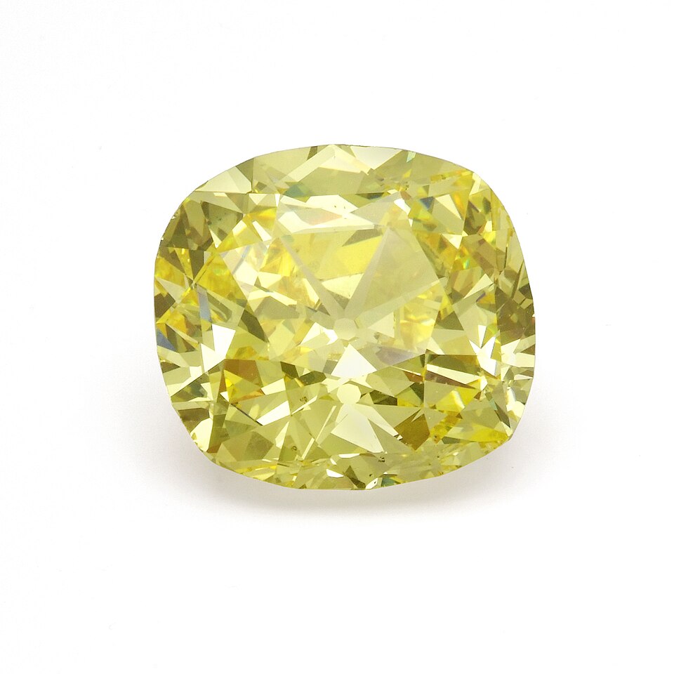 A yellow cushion-cut diamond.